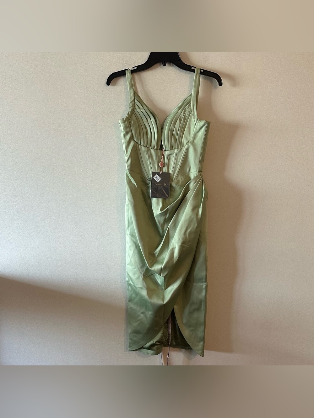 NEW House Of CB Faye Pistachio Green Satin Corset Midi Dress S Plunge Bodice - Picture 2 of 7